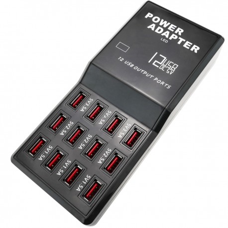 Regleta de alimentación USB A hembra 5VDC 12A con 12 puertos USB