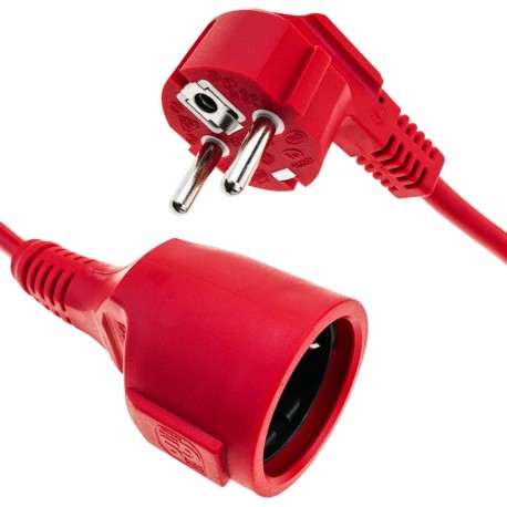 Prolongador de cable eléctrico schuko macho a hembra de 3 m rojo