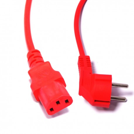 Cable eléctrico de alimentación IEC60320 C13 a schuko macho acodado de color rojo 3m