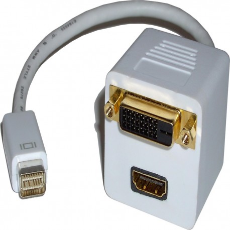 Cable duplicador pasivo de miniDVI macho a DVI-D y HDMI