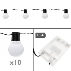 Guirnalda LED decorativa de 10 luces tipo globo blanco cálido para interior 3 m a pilas