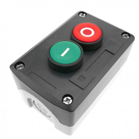 Caja de control con 2 pulsadores momentaneos verde 1NO rojo 1NC