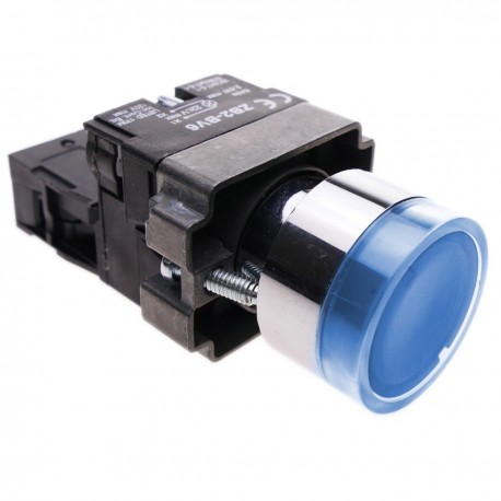 Pulsador momentaneo 22mm 1NC 400V 10A normal cerrado con luz LED azul