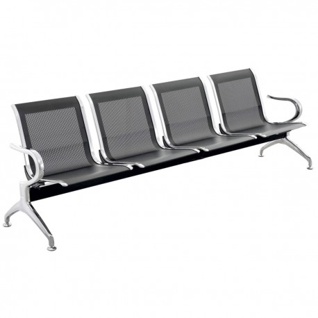 Bancada para sala de espera con sillas ergonómicas negras de 4 plazas