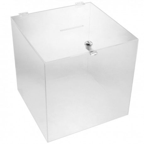 Urna de metacrilato transparente con llave de seguridad 30x30x30 cm