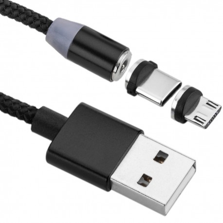 Cable 2 en 1 USB-A 2.0 macho a conectores USB-C y Micro USB magnéticos 2 m trenzado
