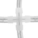 Conector en cruz tubo-tubo de 2 pin para cables de 1 cm de diámetro con protectores y fundas termoretráctiles