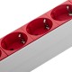 Regleta de aluminio con 9 enchufes tipo Schuko rojos para armario rack de 19” 1U