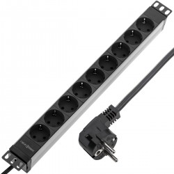 Regleta de enchufes de PVC para armario rack 19” 1U con 8 Schuko negros e interruptor