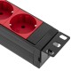 Regleta de enchufes de PVC para armario rack 19” 1U con 8 Schuko rojos, interruptor y carcasa negra