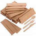 Pack de cubiertos de madera natural biodegradable con servilleta, 25 unidades