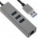 Conversor de USB 3.0 a 3xUSB 3.0 y Ethernet RJ45 color gris