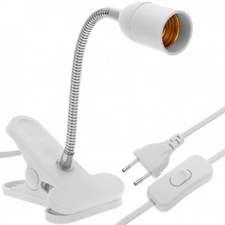 Lámpara blanca con flexo de lectura para escritorio con portabombillas E27 y pinza de sujeción
